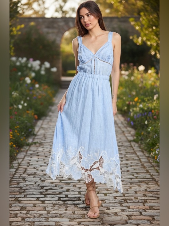 Ramy Brook Dresses & Skirts - Ramy Brook Aubriella Linen Lace-Trimmed Midi-Dress size small